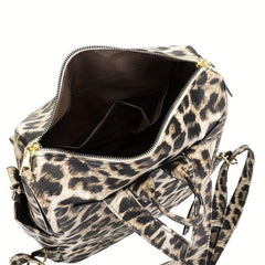 Leopard Backpack PU Leather Large Capacity Lightweight Travel Bag