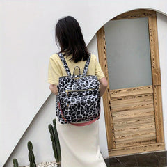 Leopard Backpack PU Leather Large Capacity Lightweight Travel Bag
