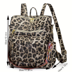 Leopard Backpack PU Leather Large Capacity Lightweight Travel Bag