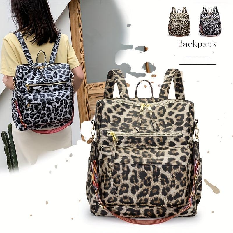 Leopard Backpack PU Leather Large Capacity Lightweight Travel Bag