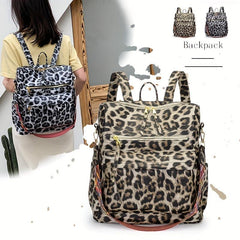 Leopard Backpack PU Leather Large Capacity Lightweight Travel Bag