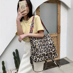 Leopard Backpack PU Leather Large Capacity Lightweight Travel Bag