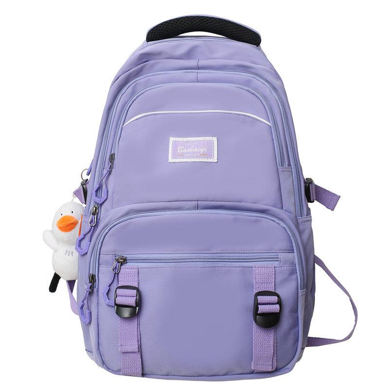Solid Backpack Large Capacity Schoolbag With Accessories