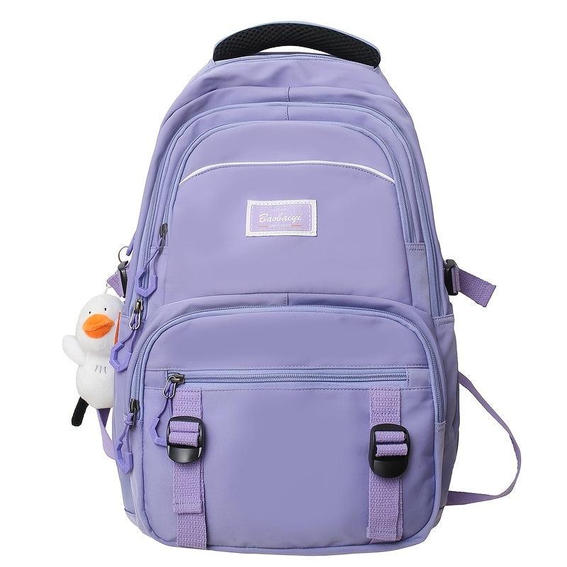 Solid Backpack Large Capacity Schoolbag With Accessories