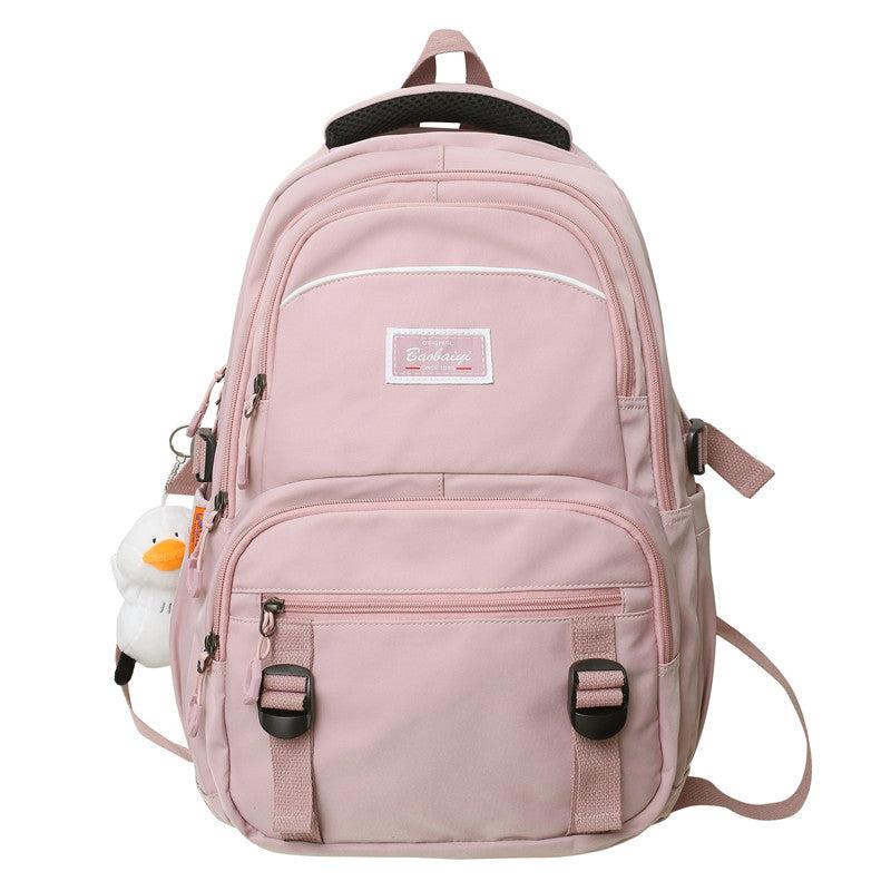 Solid Backpack Large Capacity Schoolbag With Accessories
