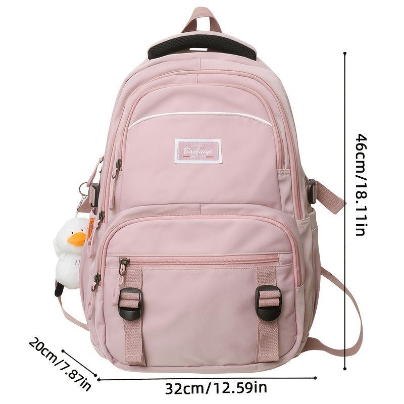 Solid Backpack Large Capacity Schoolbag With Accessories