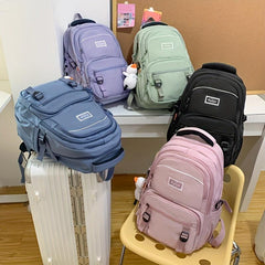 Solid Backpack Large Capacity Schoolbag With Accessories