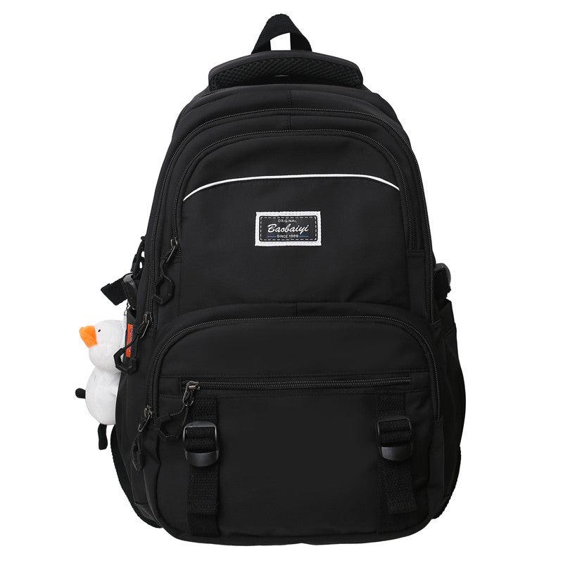 Solid Backpack Large Capacity Schoolbag With Accessories