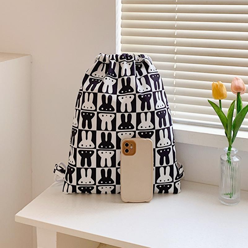 Rabbit Lattice Drawstring Backpack Nylon Lightweight Large Capacity Bag