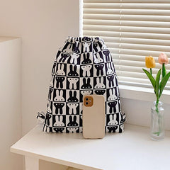 Rabbit Lattice Drawstring Backpack Nylon Lightweight Large Capacity Bag