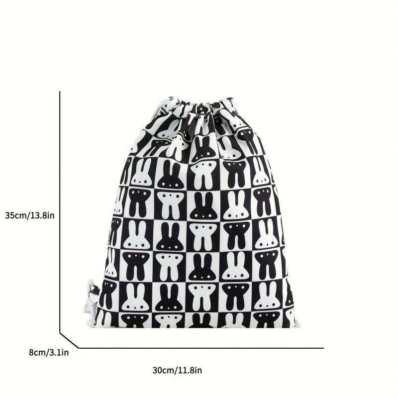 Rabbit Lattice Drawstring Backpack Nylon Lightweight Large Capacity Bag