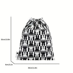Rabbit Lattice Drawstring Backpack Nylon Lightweight Large Capacity Bag