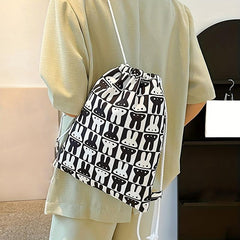Rabbit Lattice Drawstring Backpack Nylon Lightweight Large Capacity Bag