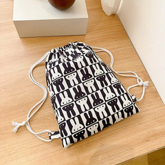 Rabbit Lattice Drawstring Backpack Nylon Lightweight Large Capacity Bag