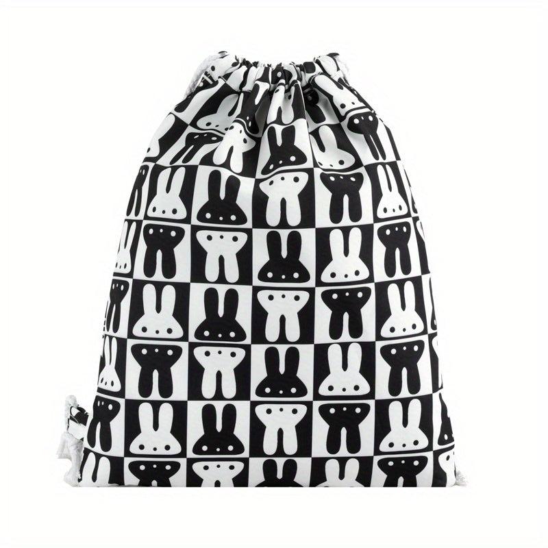 Rabbit Lattice Drawstring Backpack Nylon Lightweight Large Capacity Bag