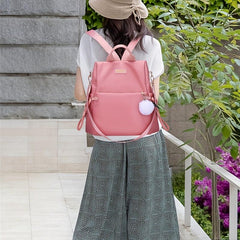Casual Zipper Backpack Minimalist Travel Daypack with Pom Pom Decor