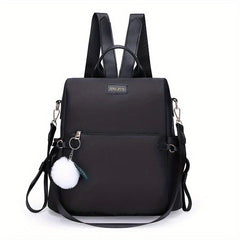 Casual Zipper Backpack Minimalist Travel Daypack with Pom Pom Decor