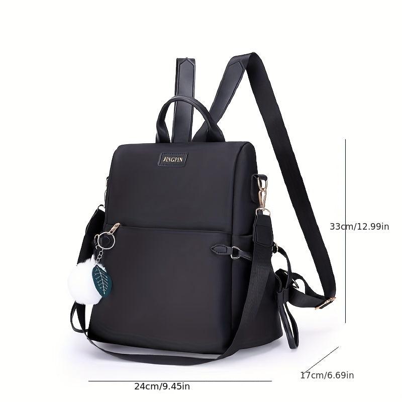 Casual Zipper Backpack Minimalist Travel Daypack with Pom Pom Decor