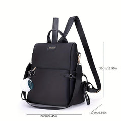 Casual Zipper Backpack Minimalist Travel Daypack with Pom Pom Decor