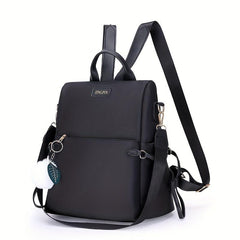 Casual Zipper Backpack Minimalist Travel Daypack with Pom Pom Decor