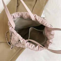 Ruched Drawstring Bucket Bag - Stylish School Bag