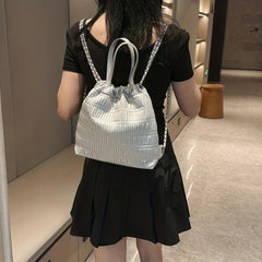 Ruched Drawstring Bucket Bag - Stylish School Bag
