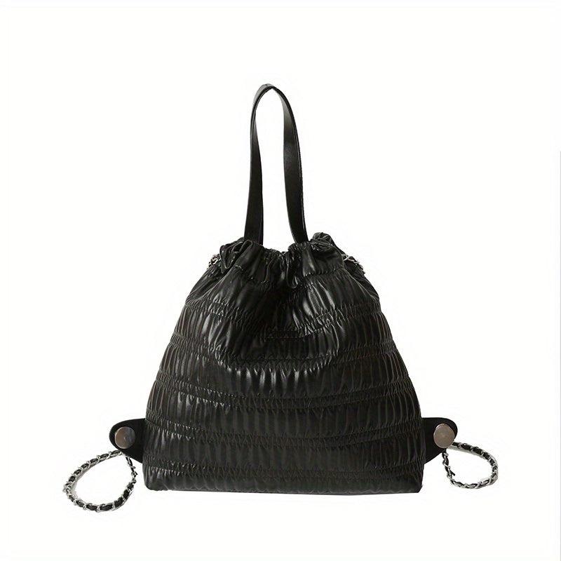 Ruched Drawstring Bucket Bag - Stylish School Bag