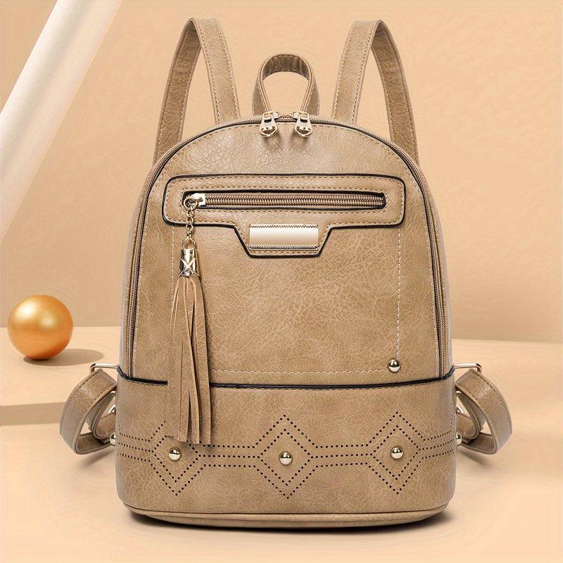 Retro Tassel Small Backpack PU Leather Textured School Backpack