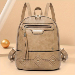 Retro Tassel Small Backpack PU Leather Textured School Backpack