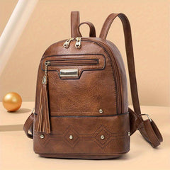 Retro Tassel Small Backpack PU Leather Textured School Backpack