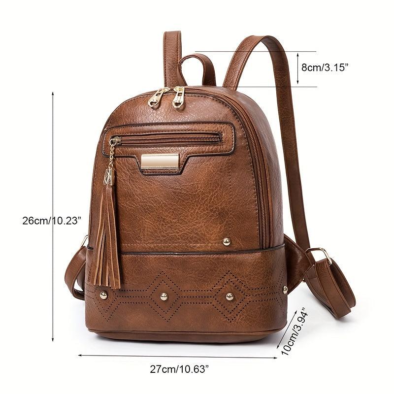 Retro Tassel Small Backpack PU Leather Textured School Backpack