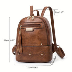 Retro Tassel Small Backpack PU Leather Textured School Backpack