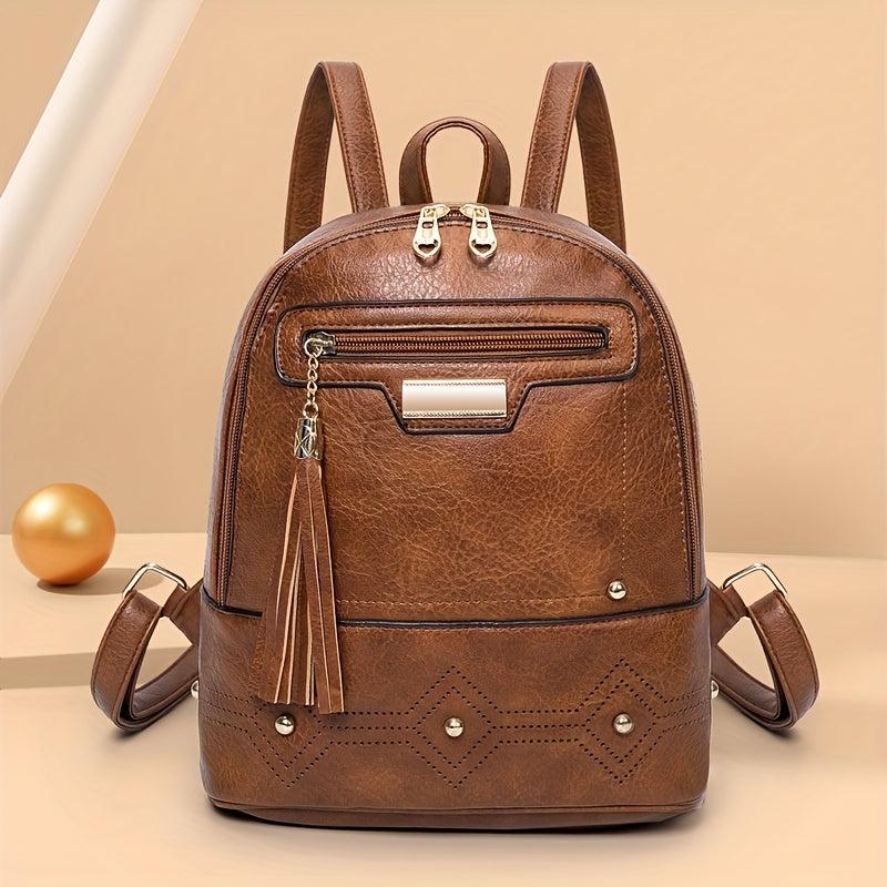 Retro Tassel Small Backpack PU Leather Textured School Backpack