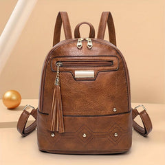 Retro Tassel Small Backpack PU Leather Textured School Backpack