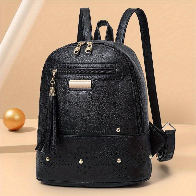 Retro Tassel Small Backpack PU Leather Textured School Backpack
