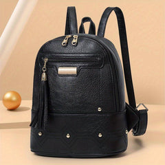 Retro Tassel Small Backpack PU Leather Textured School Backpack