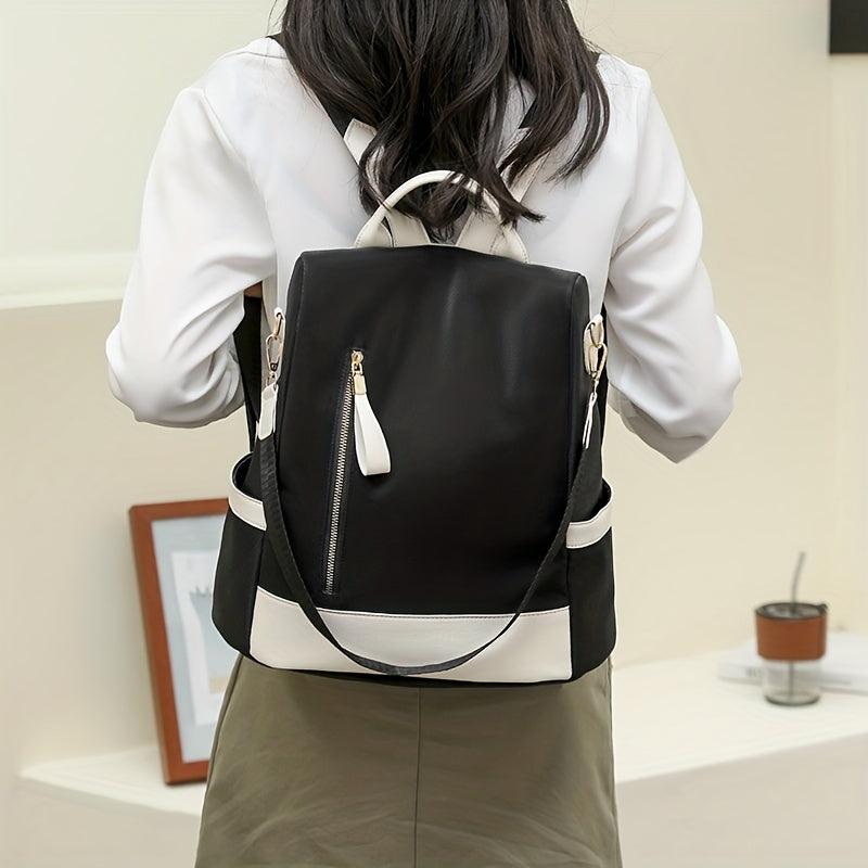 Casual Colorblock Zipper Backpack All Match Storage Rucksack