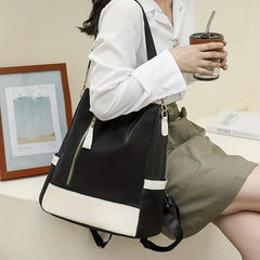 Casual Colorblock Zipper Backpack All Match Storage Rucksack