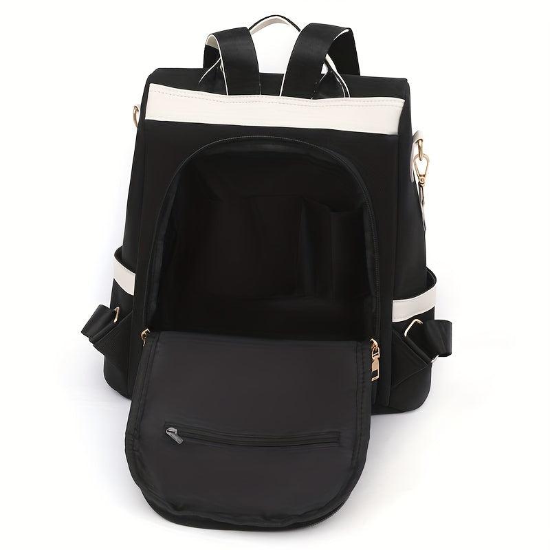 Casual Colorblock Zipper Backpack All Match Storage Rucksack