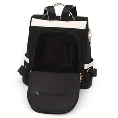 Casual Colorblock Zipper Backpack All Match Storage Rucksack