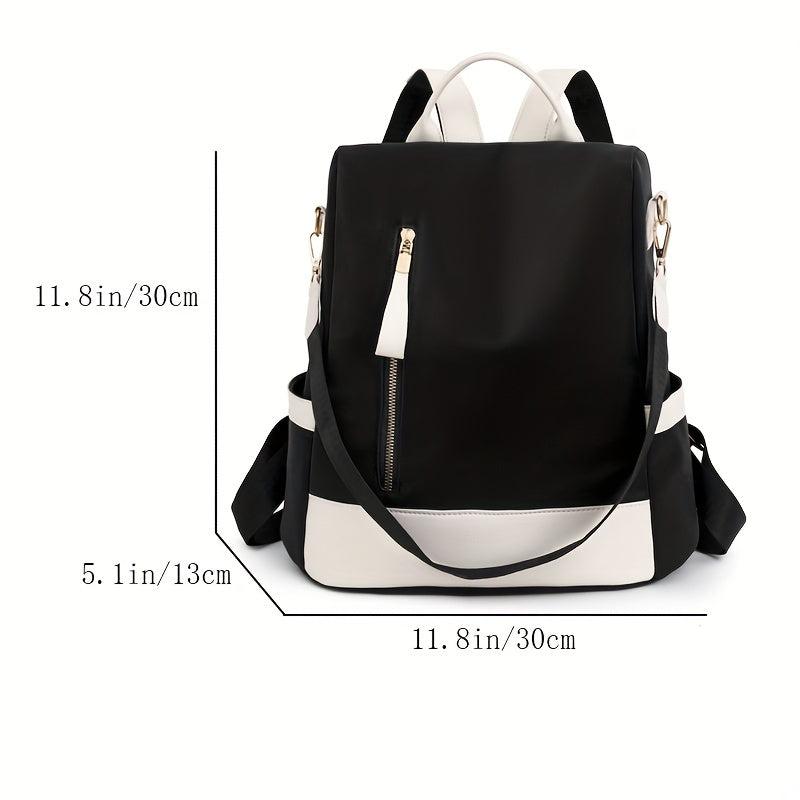 Casual Colorblock Zipper Backpack All Match Storage Rucksack