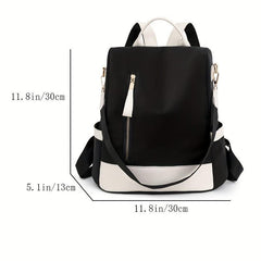 Casual Colorblock Zipper Backpack All Match Storage Rucksack