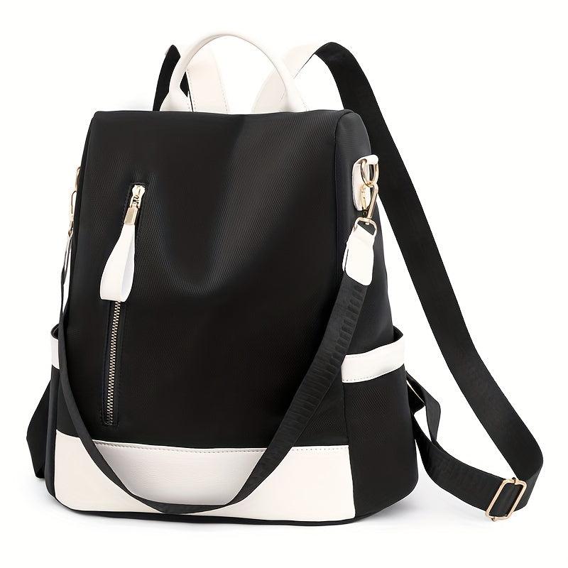 Casual Colorblock Zipper Backpack All Match Storage Rucksack