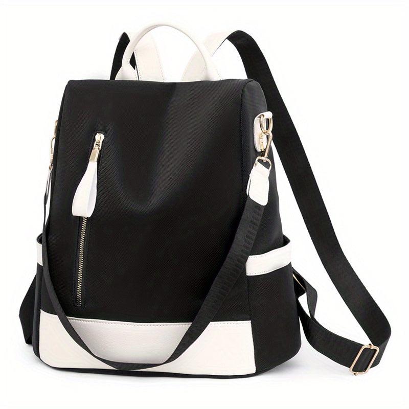Casual Colorblock Zipper Backpack All Match Storage Rucksack