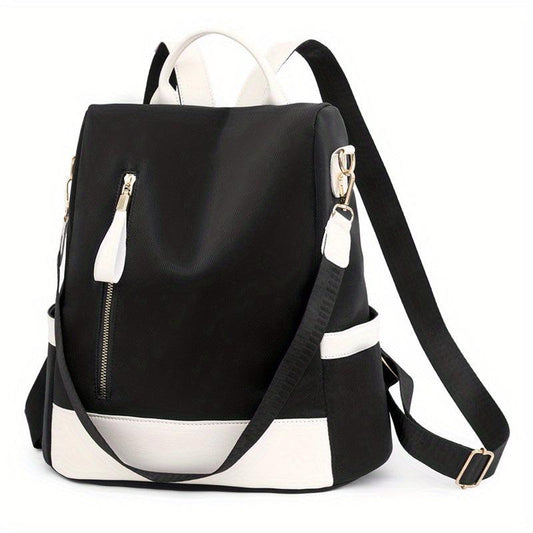 Casual Colorblock Zipper Backpack All Match Storage Rucksack
