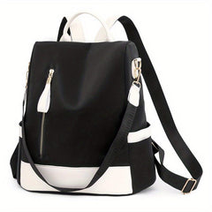 Casual Colorblock Zipper Backpack All Match Storage Rucksack
