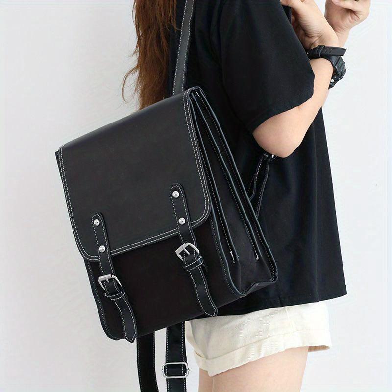 Solid Backpack All Match Flap Rucksack Preppy School Bag