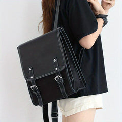 Solid Backpack All Match Flap Rucksack Preppy School Bag
