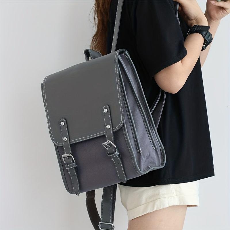 Solid Backpack All Match Flap Rucksack Preppy School Bag