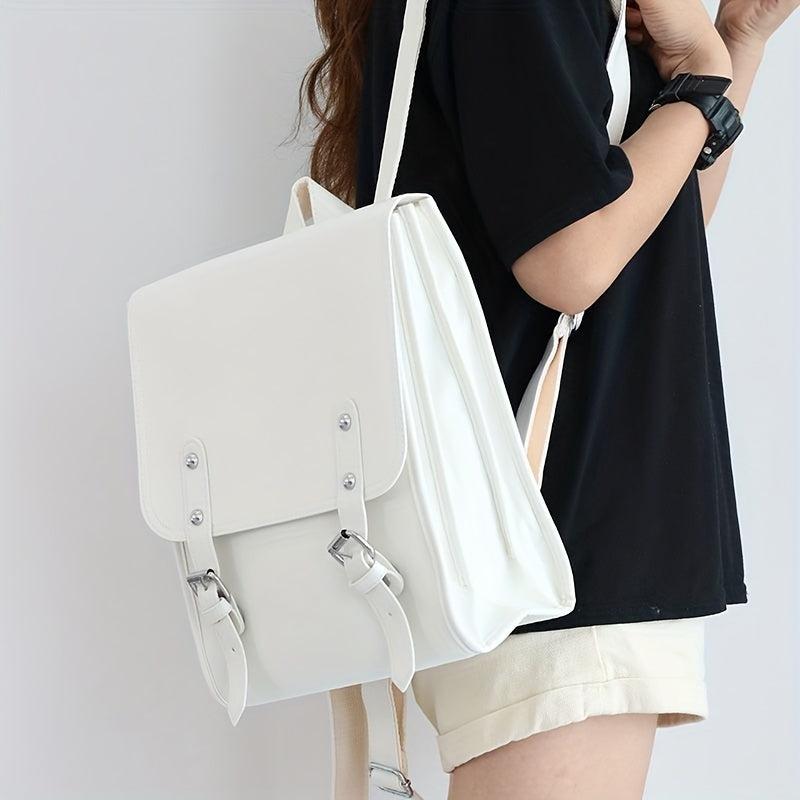 Solid Backpack All Match Flap Rucksack Preppy School Bag